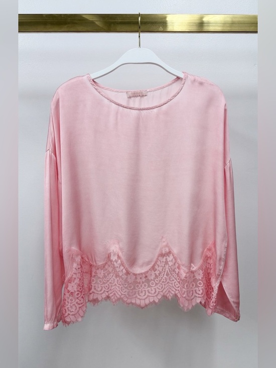 Milio Milano Tops - (235139/23239-COTT) LACE HEM VISCOSE CREW NECK LONG SLEEVE